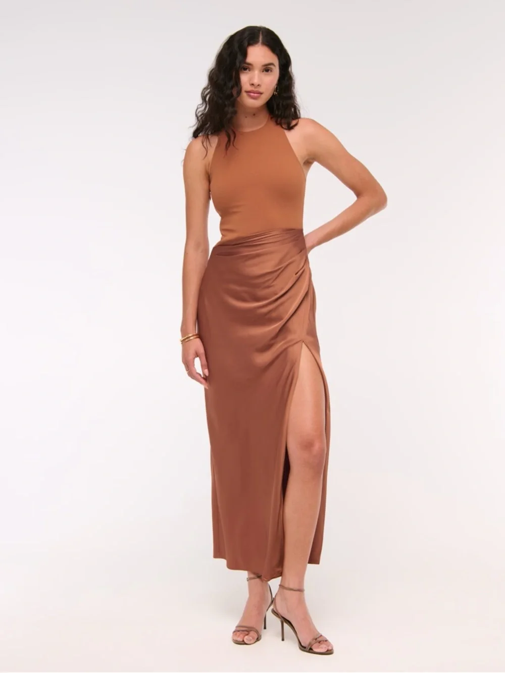 Abercrombie & Fitch Halter Mixed Fabric Maxi Dress